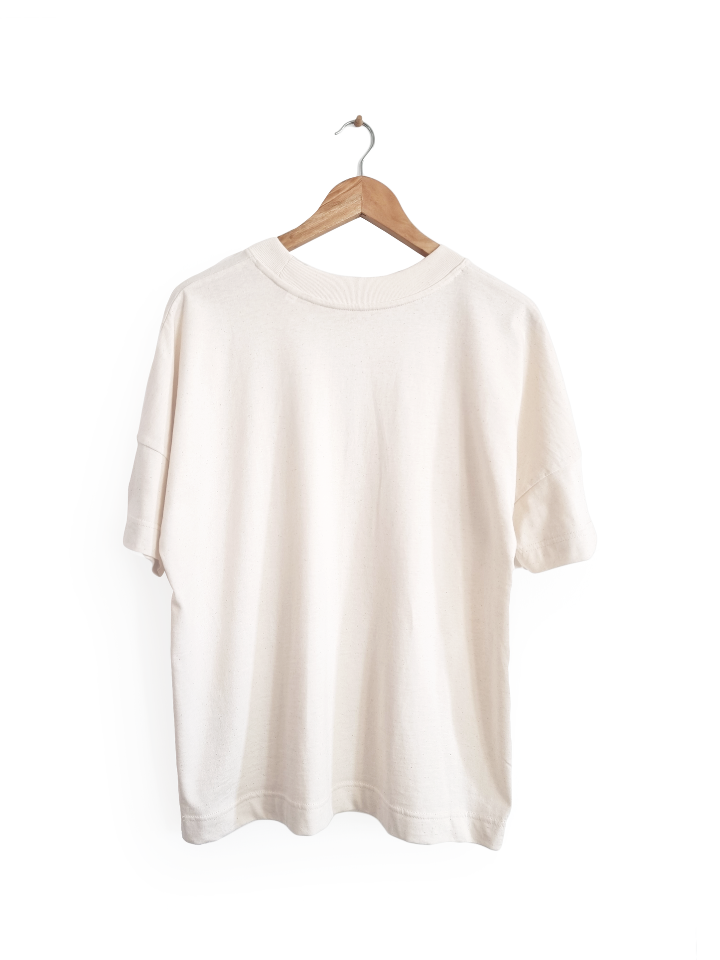 Ethical and sustainable, natural raw organic cotton tee / t shirt with embroidered prana design for yoga, gym, or lounge.